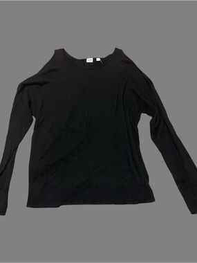 GAP Black Cold Shoulder Top Medium Casual Chic Cutout Sleeve Blouse